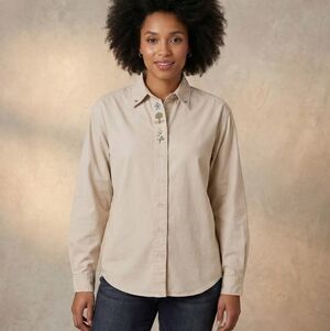 NWOT VTG Northern Reflections Cottagecore Embroidered Neutral Button Down Shirt